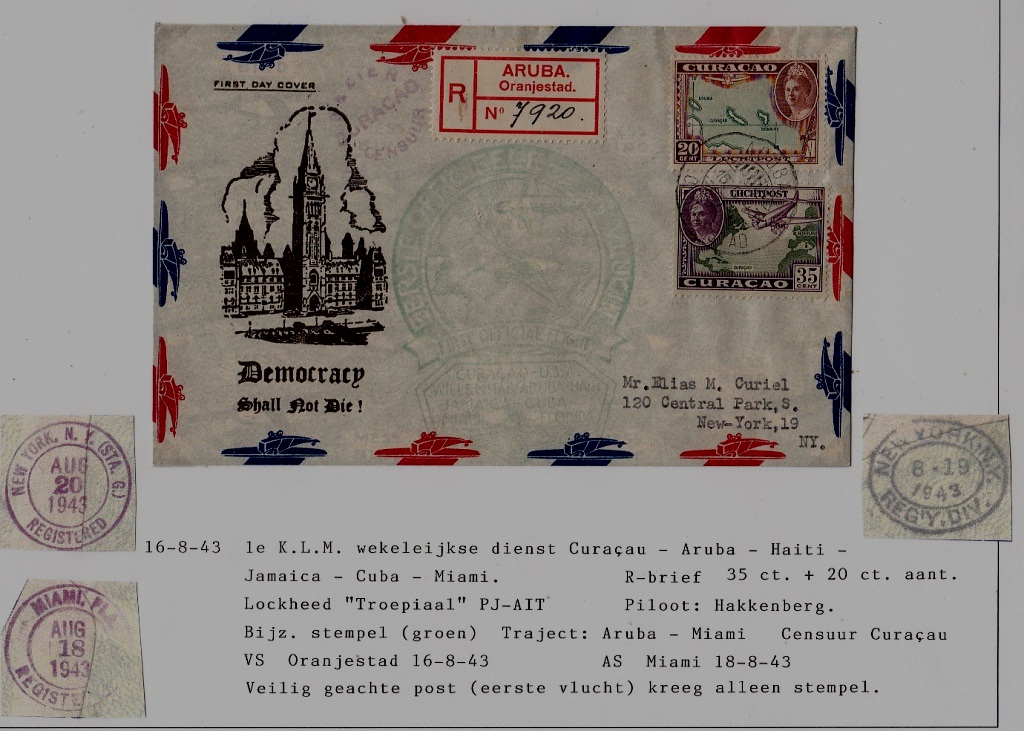 Curacao/USA airmail cover 16.8.43