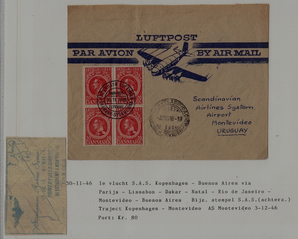 Denmark/Uruguay airmail cover 30.11.46