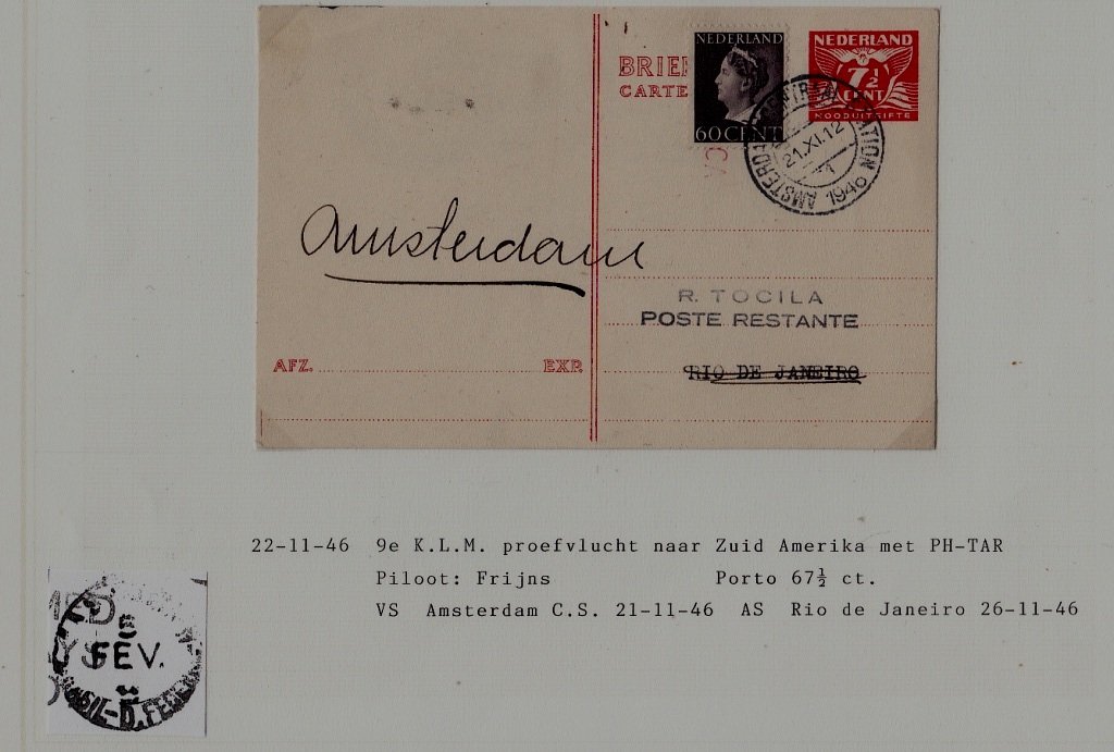 Netherlands/Brazil airmail card 22.11.46