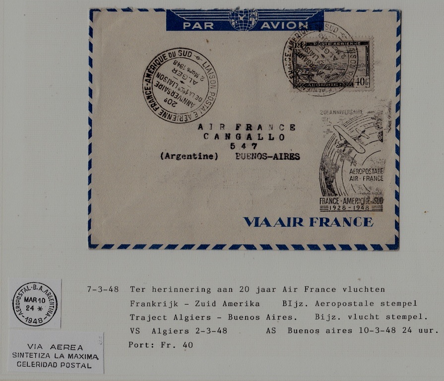 Algeria/Argentina airmail cover 7.3.48