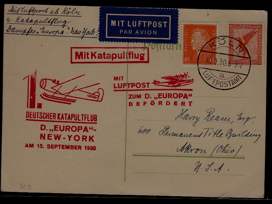 Germany Catapult card 15.9.30 signed Joffe/light creases