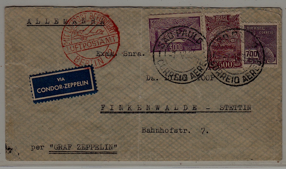 Brazil/Germany Zeppelin cover folded 7.6.33