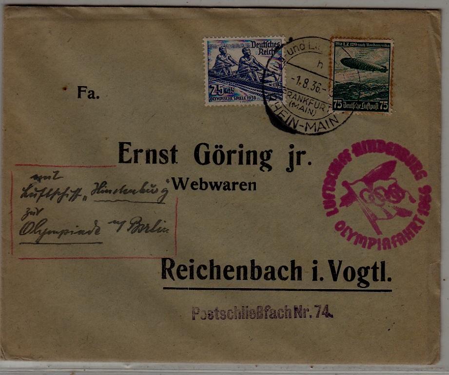 Germany Zeppelin cover Olympiafahrt 1.8.36