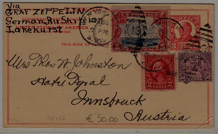 USA/Germany Zeppelin card  30.8.29 NY