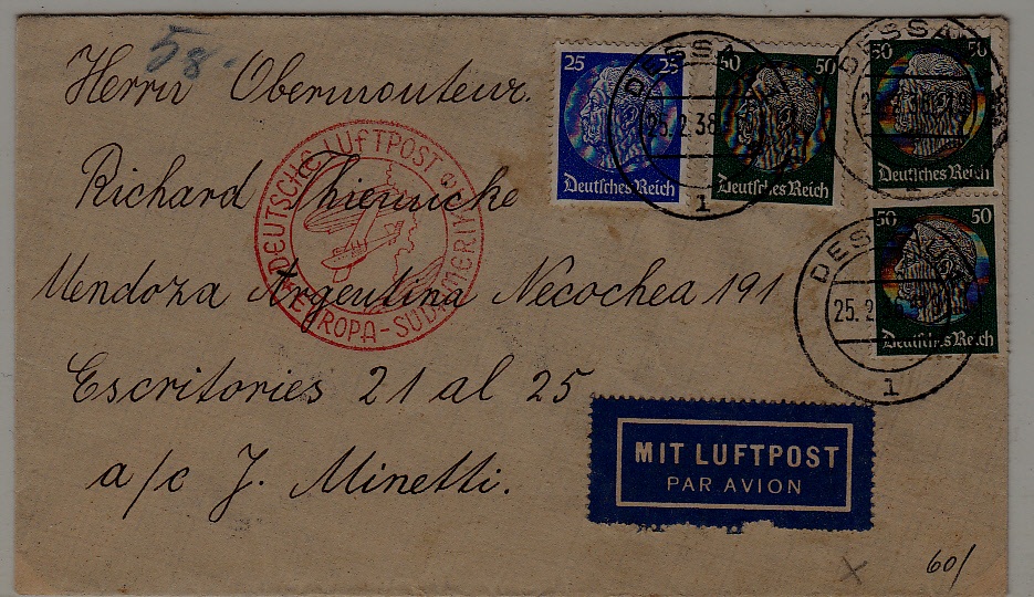 Germany/Argentina Zeppelin cover 25.2.38 Dessau