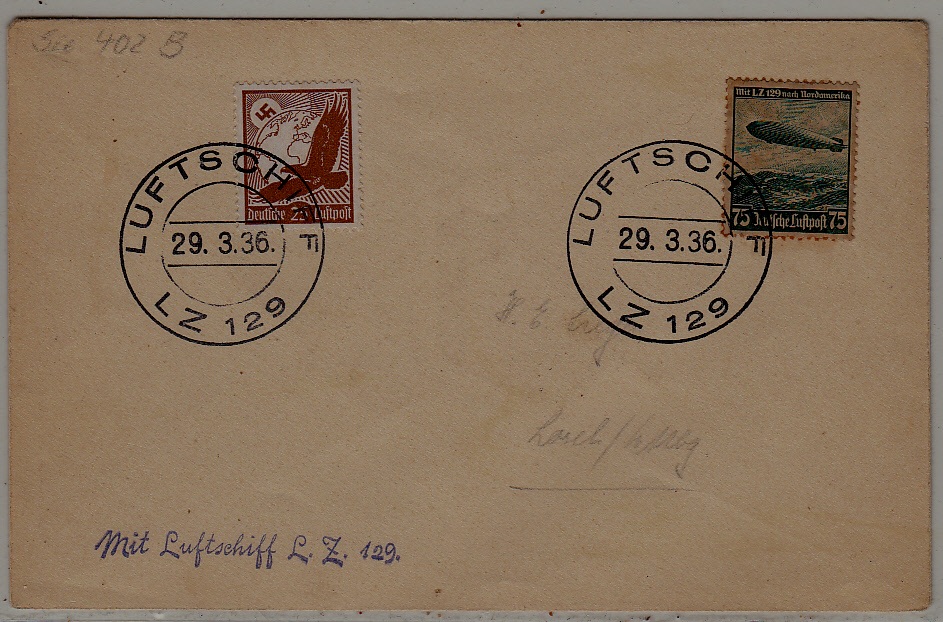 Germany Zeppelin cover LZ 129 29.3.36 boardpost
