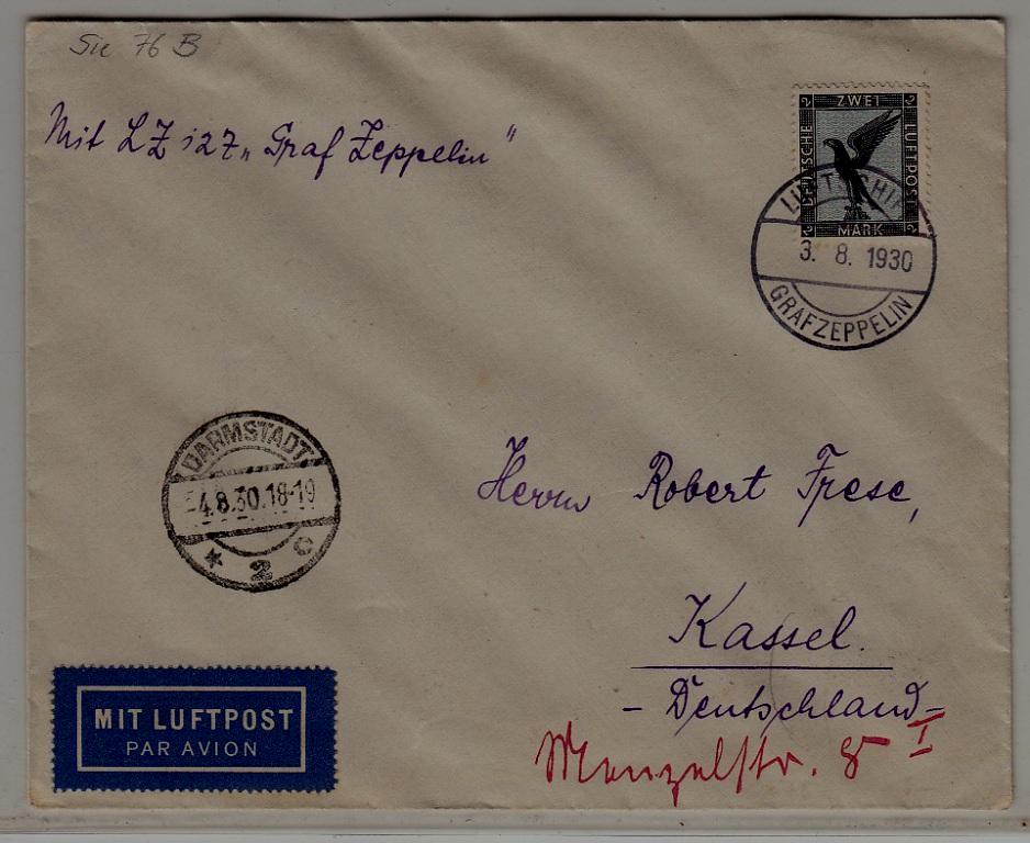 Germany Zeppelin cover 3.8.30 Darmstadt boardpost