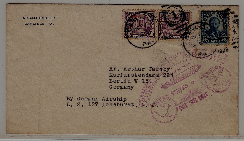 USA/Germany Zeppelin cover folded 27.10.28 Carlisle