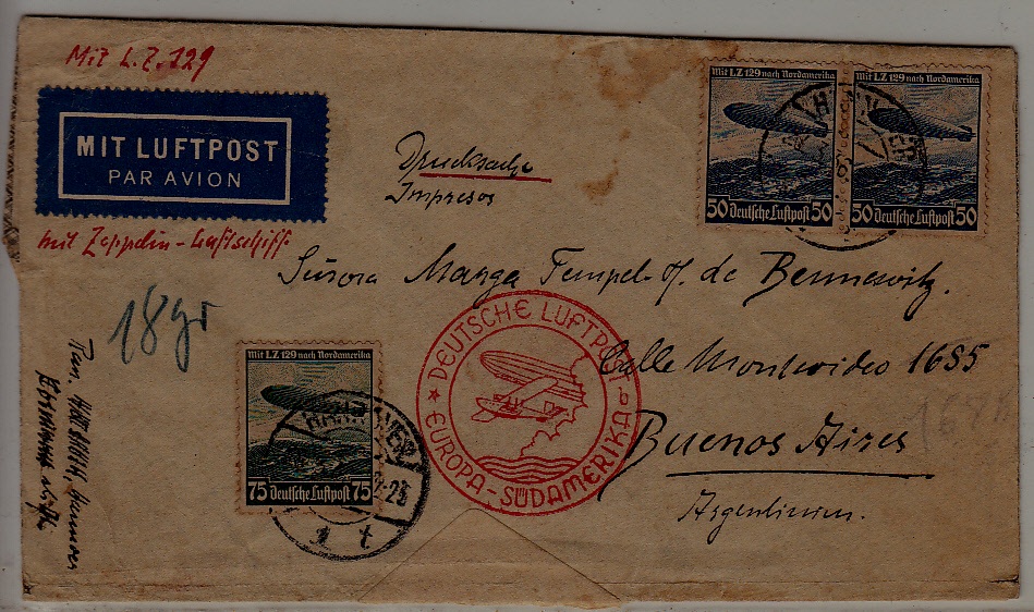 Germany/Argentina Zeppelin cover 26.3.36 Hannover