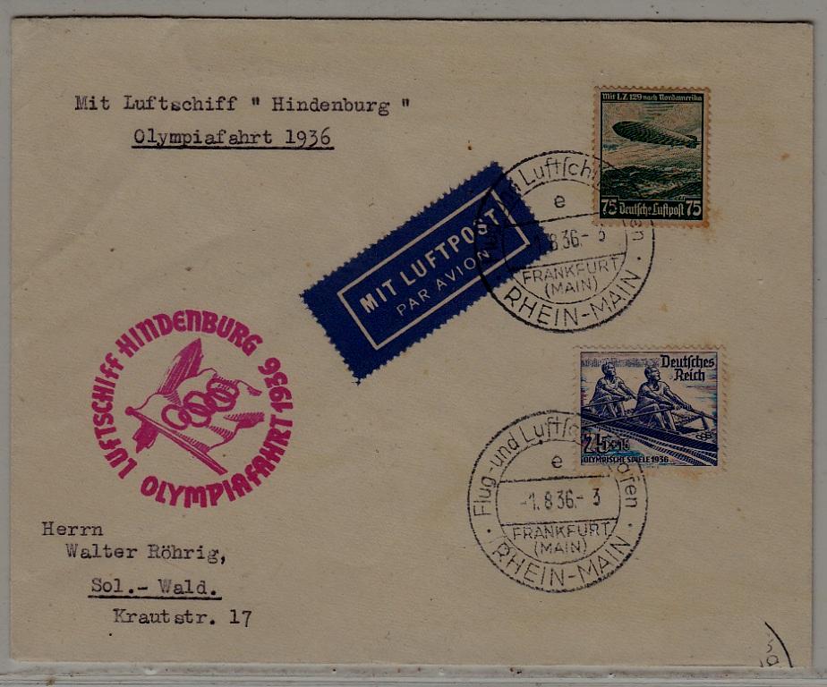 Germany Zeppelin cover Olympiafahrt 1.8.36