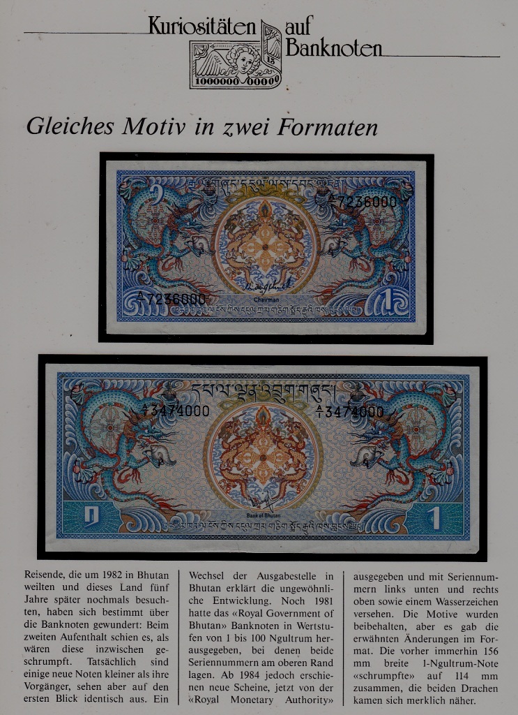 Bhutan 2 unc. banknotes