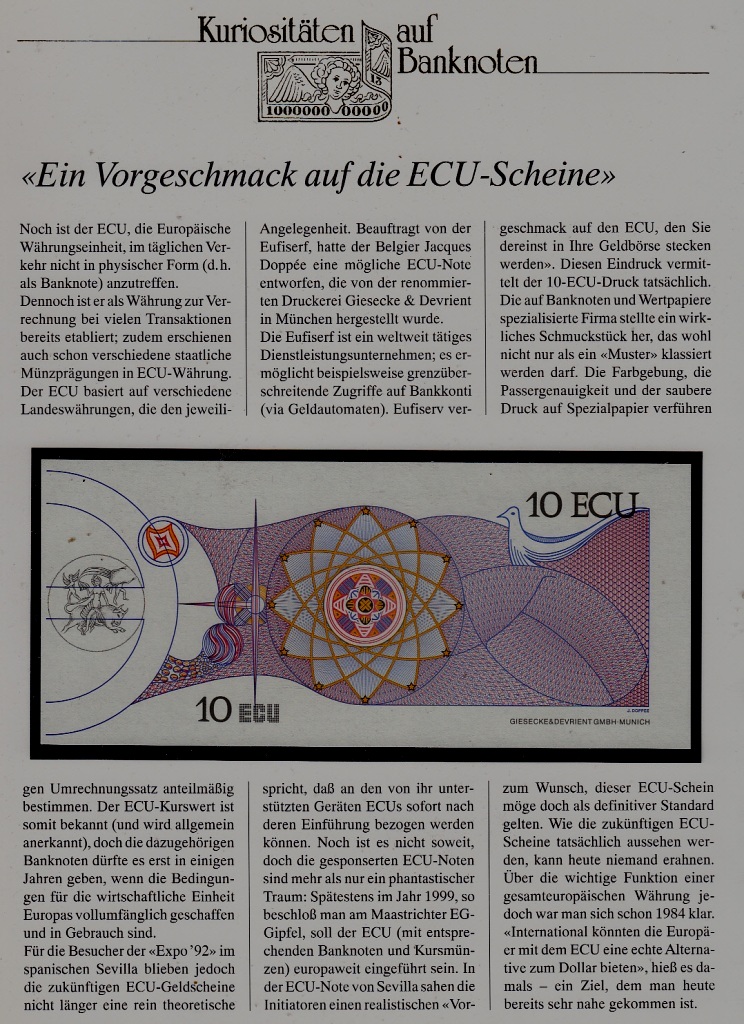 Europa banknote 10 ecu/ phantasy issue