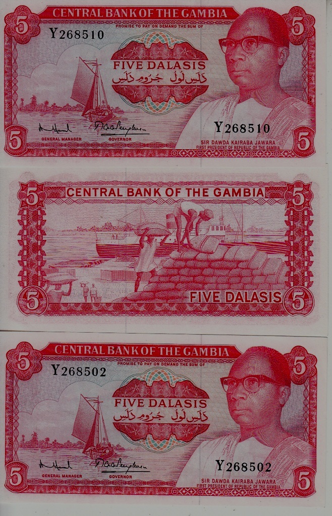 Gambia P-9a / 3 banknotes unc