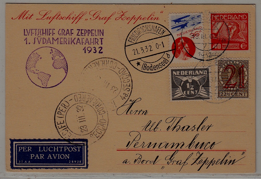 Netherlands/Germany/Brazil Zeppelin card 18.3.32