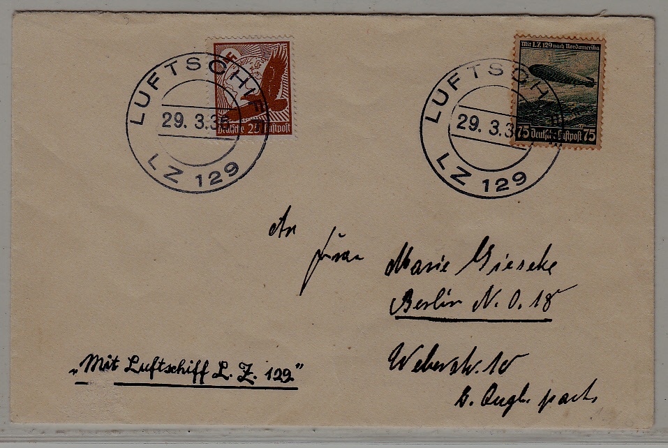 Germany Zeppelin cover LZ 129 29.3.36 boardpost