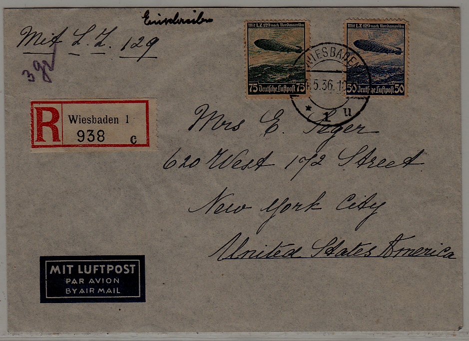 Germany Zeppelin cover 4.5.36 Wiesbaden