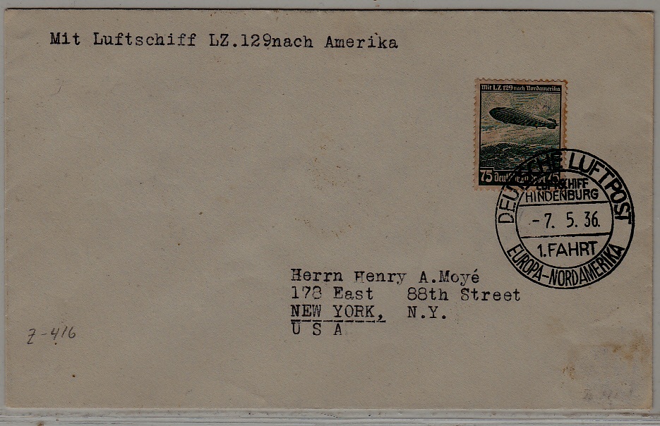 Germany/USA Zeppelin cover 1.NAF 7.5.36