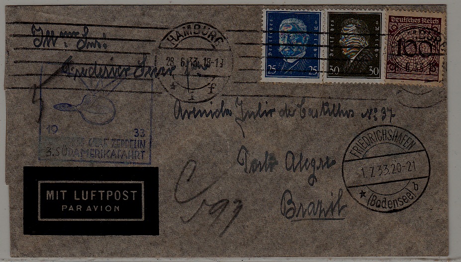 Germany Zeppelin cover 3.SAF 28.6.33 Hamburg/folded
