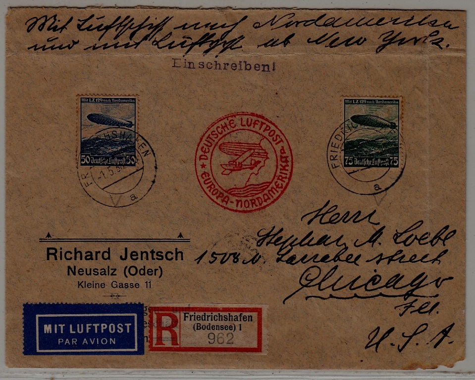 Germany/USA Zeppelin reg.cover folded 1.5.36