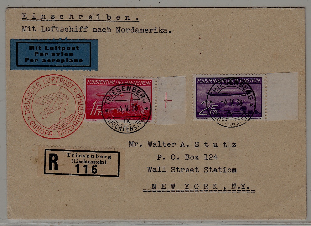 Liechtenstein/USA Zeppelin registered cover 6.5.36