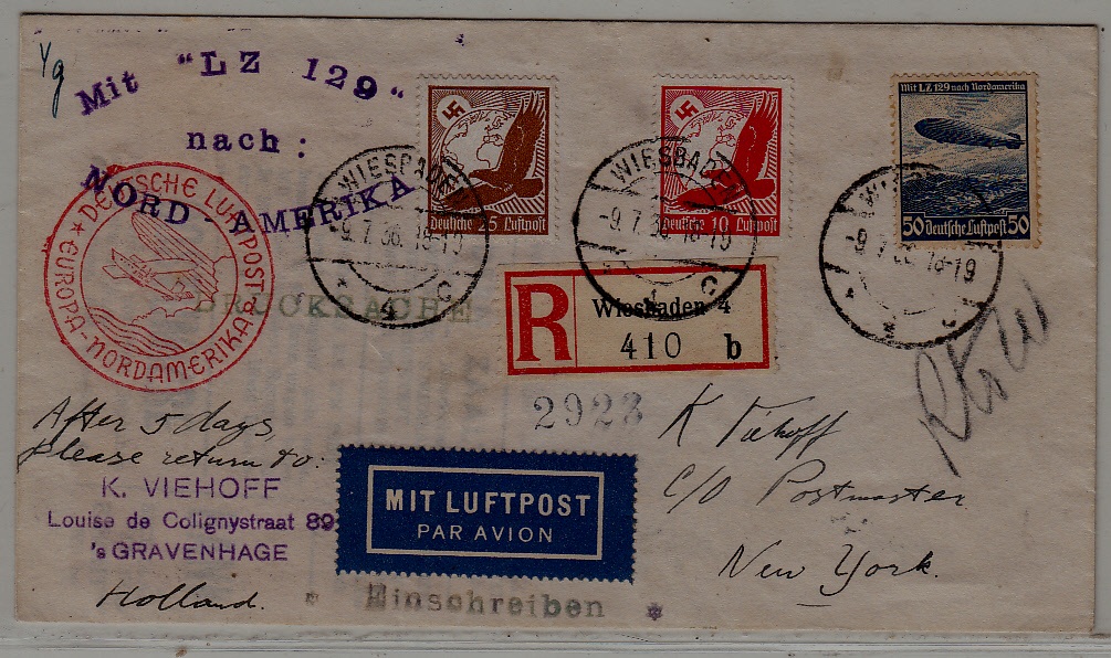 Germany/USA Zeppelin cover 9.7.36 Wiesbaden
