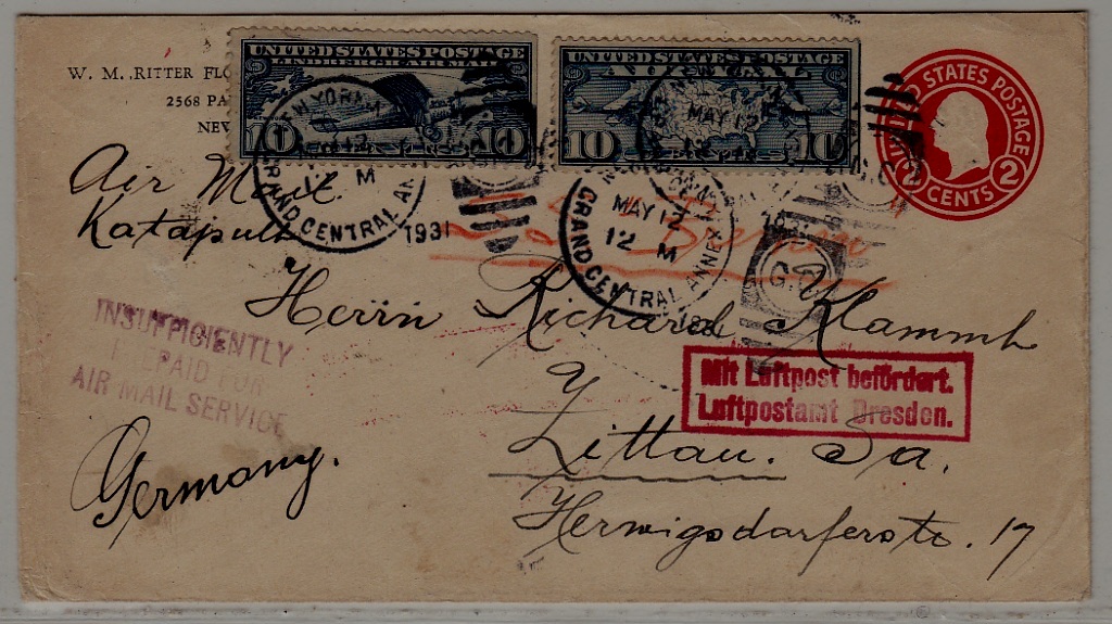 USA/France/Germany Catapult cover 12.5.31/ insufficiently prepaid