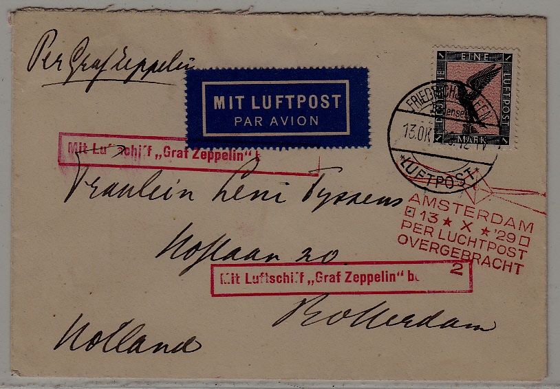 Germany/Netherlands Zeppelin cover 13.10.29 Friedrichshafen
