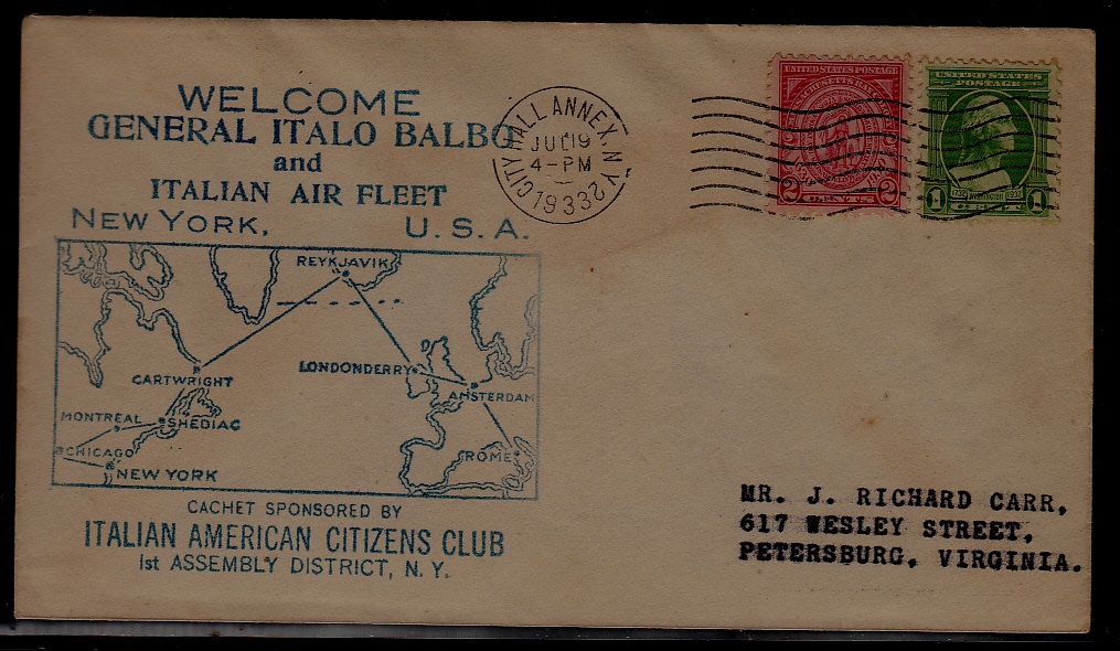 USA airmail cover 9.7.32 NY