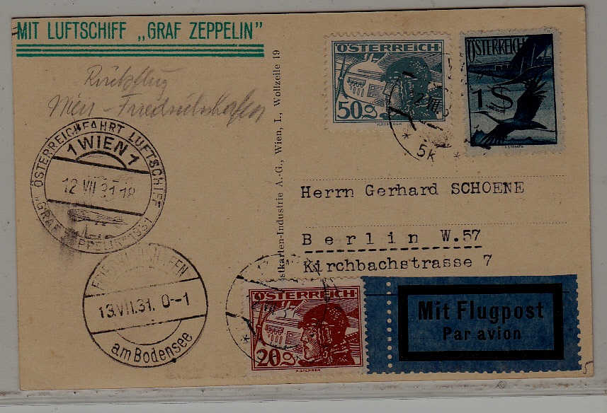 Austria/Germany Zeppelin card 12.7.31