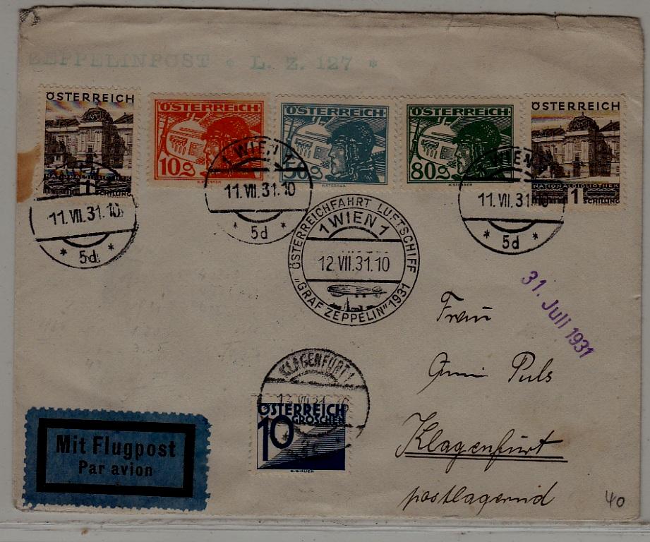 Austria Zeppelin cover 12.7.31 Klagenfurt