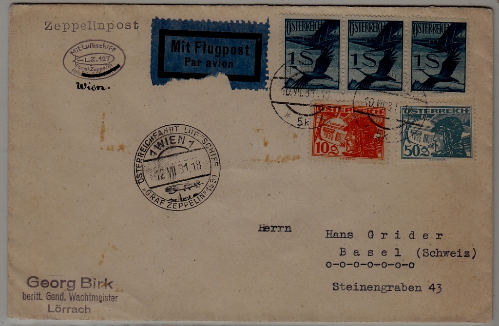 Austria/Germany Zeppelin cover 10.7.31 Wien