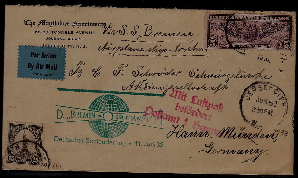 USA/Germany Catapult cover 11.6.32 Bremen-Southampton