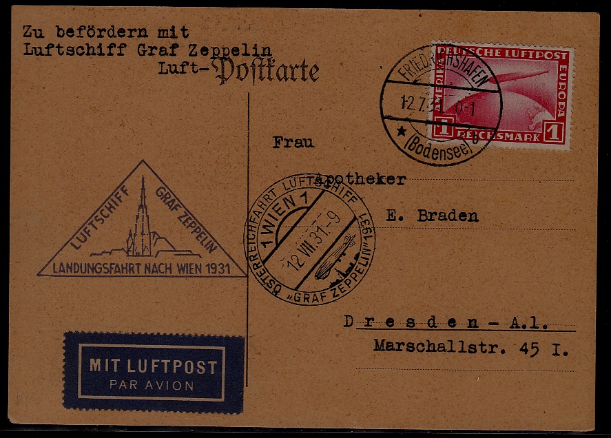Germany/Austria Zeppelin card 12.7.31