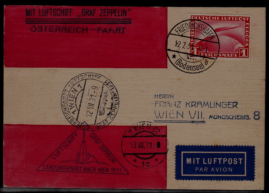 Germany/Austria Zeppelin card 12.7.31