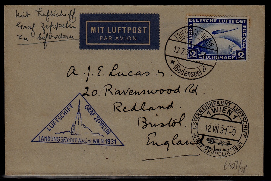 Germany/Austria Zeppelin cover 12.7.31