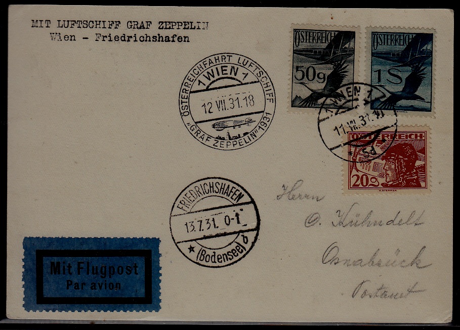 Austria/Germany Zeppelin card 12.7.31