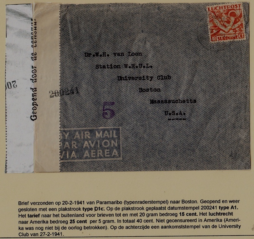 Suriname/USA censored cover 20.2.41