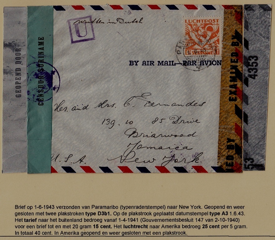 Suriname/USA censored cover 1.6.43