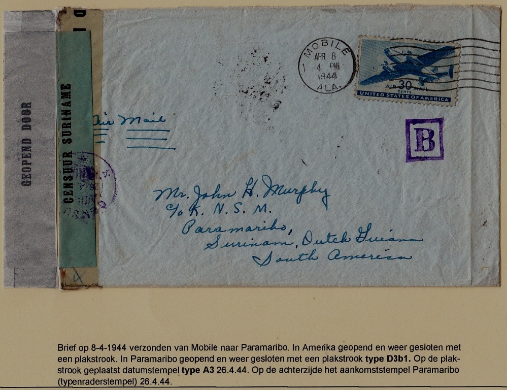 USA/Suriname censored cover 8.4.44