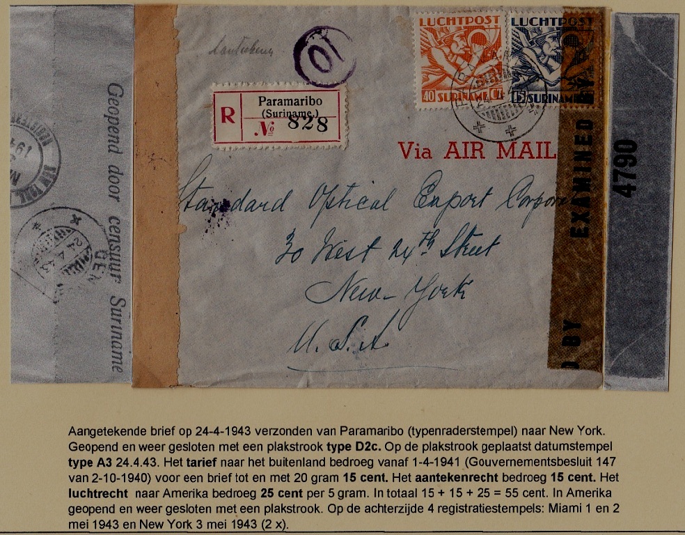 Suriname/USA censored cover 24.4.43