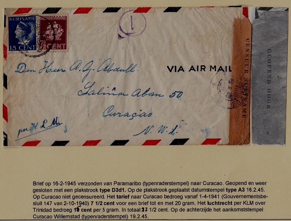 Suriname/Curacao censored cover 16.2.45
