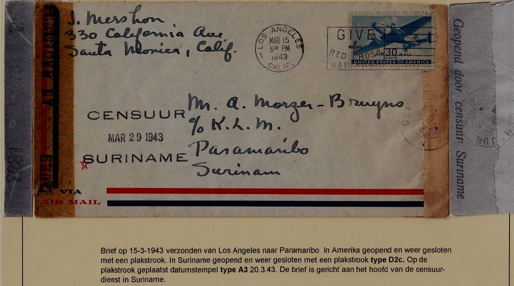 USA/Suriname censored cover 15.3.43