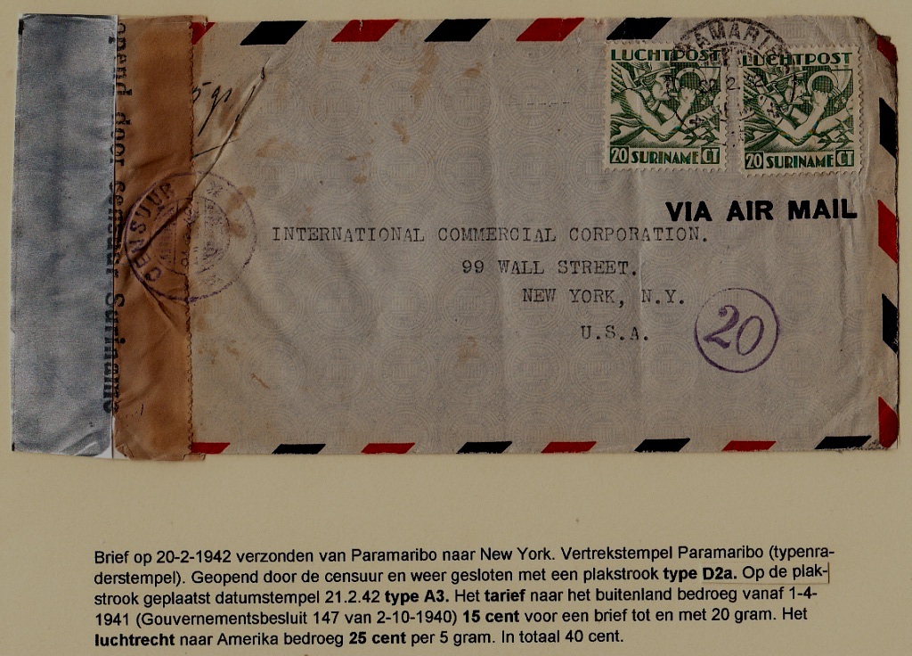 Suriname/USA censored cover 20.2.42