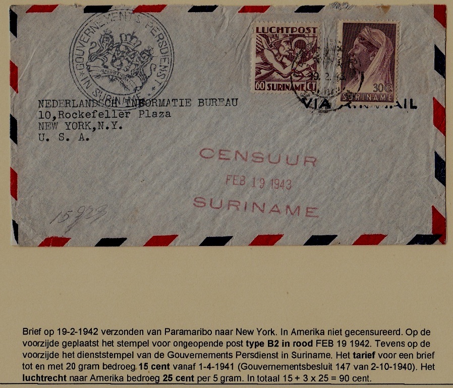 Suriname/USA censored cover 19.2.42