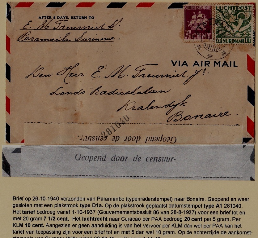 Suriname/Curacao censored cover 26.10.40