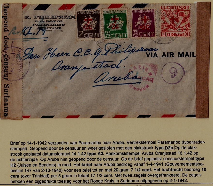 Suriname/Aruba censored cover 14.1.42