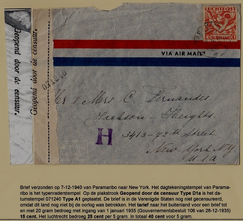 Suriname/USA censored cover 7.12.40