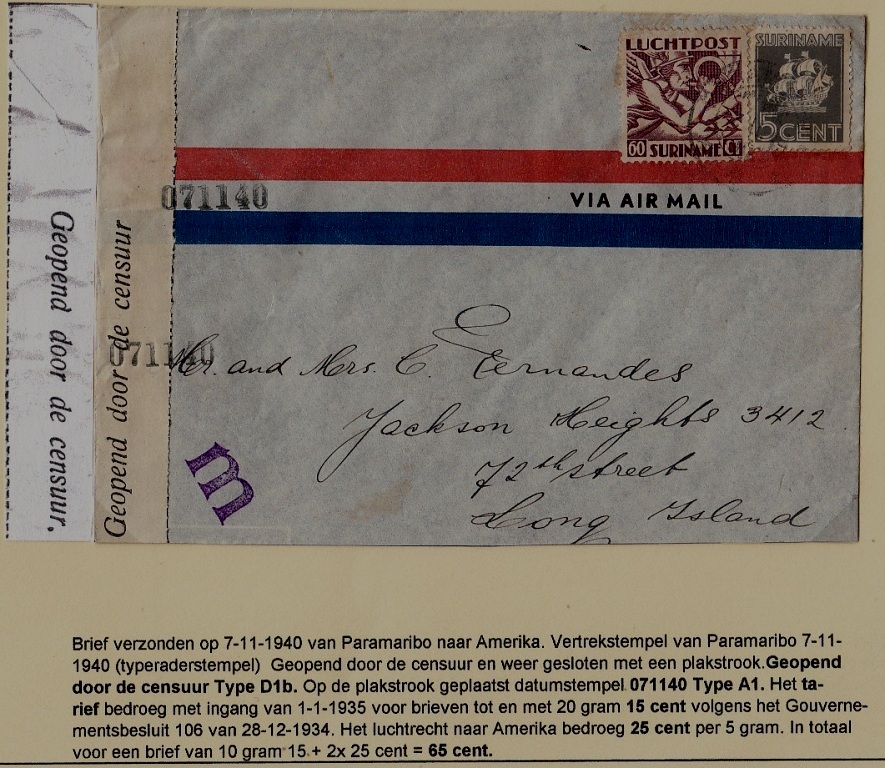 Suriname/USA censored cover 7.11.40
