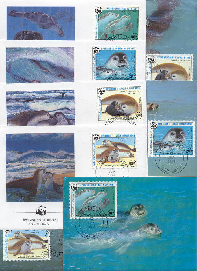Mauritania 8 FDC/cards WWF/Seals 1986