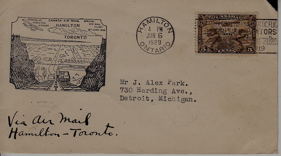 Canada airmail cover 6.6.29 Hamilton